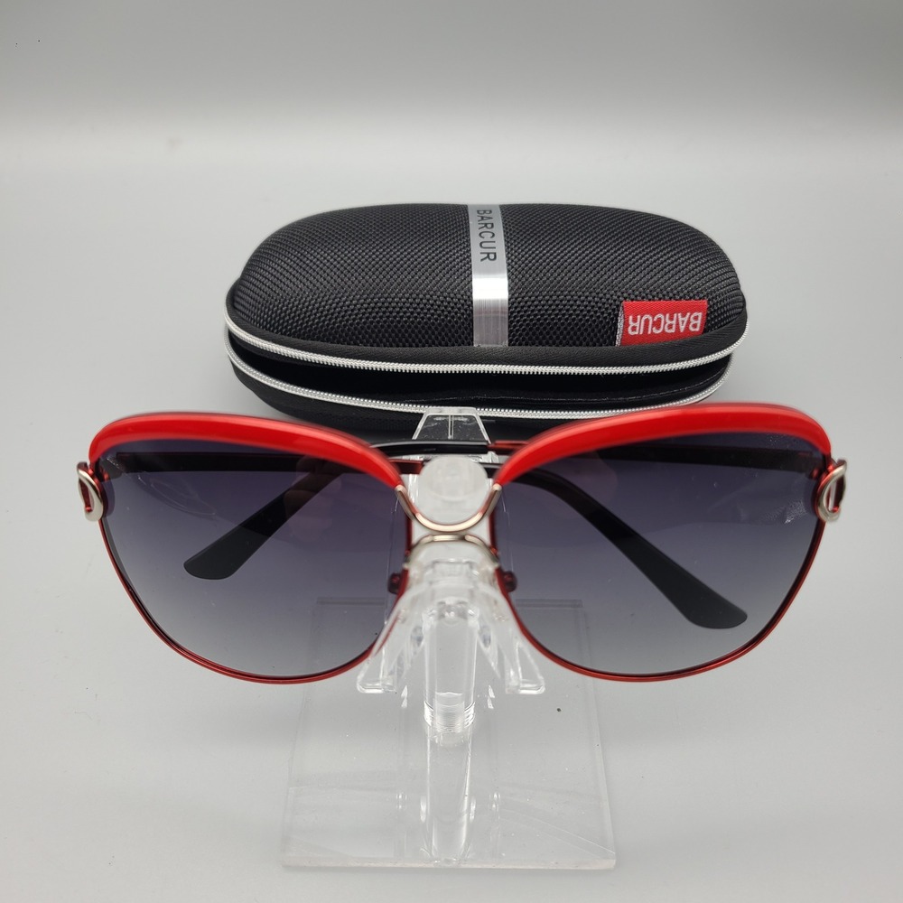 Barcur Italy Design Red Oversized Sunglasses BC8712 UV400 Filigree Temples Case